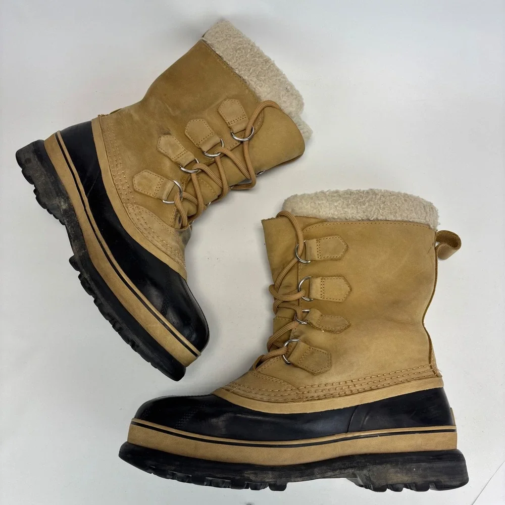 Sorel Caribou Winter Boots Womens 10 Tan Waterproof Insulated Leather Snow Boots